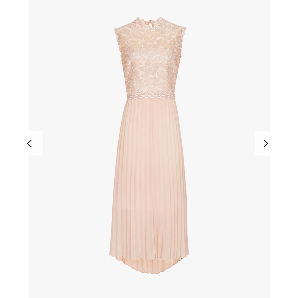 Reiss Aideen Lace Detail Pleated Midi Dress, Nude - Picture 4 of 6